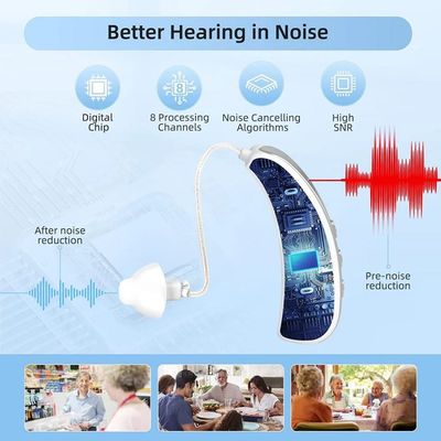 OTC Air Conduction Hearing Aid 200Hz Otomatis Noise Cancelling Bluetooth Alat bantu dengar